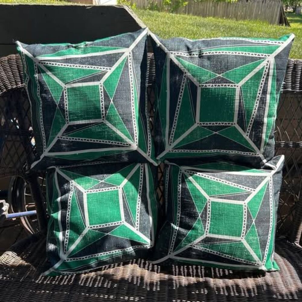 4 Green Geometric Modern Outdoor Throw Pillows with Zippers